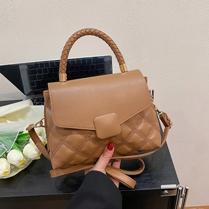 Sac à Épaule Matelassé en Cuir PU pour Femme Motif Losanges Poignée Tissée Boucle Carrée Sac à Main pour Usage Quotidien