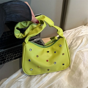 Damen Mode PU Leder Unterarmtasche Bunte Strass Hobo Tasche Mit Gezogenem Riemen Reißverschluss Tägliche Schultertasche
