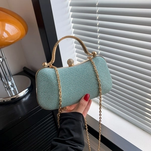 Women Elegant PU Glitter Evening Clutch Bag With Metal Handle Rhinestone Clasp Gold Chain Shoulder Bag For Wedding Party