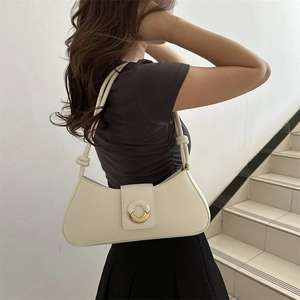 Chic cream white underarm bag with gold ring buckle and knot strap detail for summer