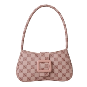 Pink vintage baguette bag with letter pattern and stylish square buckle for women