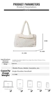 Size chart showing large pleated bubble tote bag dimensions and laptop compatibility