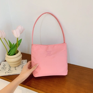 Women's Fashion Nylon Small Square Shoulder Bag Korean Simple Letter Embroidery Zipper Underarm Handbag For Daily Travel