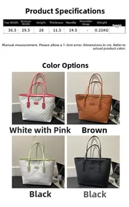 Tableau des tailles détaillé et dimensions du grand sac cabas en cuir PU à texture tissée