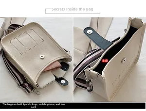 Detail view of large capacity bucket bag showing interior space for mobile and lipstick