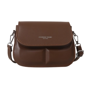 Brown leather crossbody square bag with contrast stitching and adjustable shoulder strap
