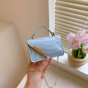 Crocodile Pattern Mini Square Bag Women PU Leather Gold Chain Shoulder Crossbody Bag Stylish Small Handbag Trendy Purse