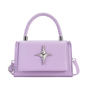 Chic lavender PU leather square bag with silver star buckle and woven handle