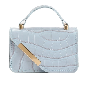Light blue faux crocodile leather mini bag with gold hardware and chain strap details