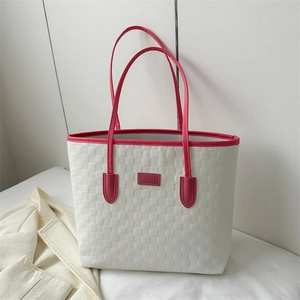 Sac Fourre-tout Grande Capacité pour Femmes Urbain Simple Décontracté en Cuir PU Motif Damiers Tissé Sac à Épaule