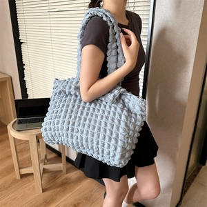 Light blue bubble textured tote bag for summer casual fashion and office commute style