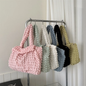 Bubble textured oversized shoulder bag in six colors with pleated puffy cloud design