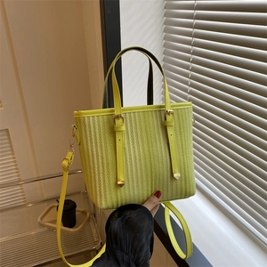 Women Minimalist Vertical Stripe PU Leather Bucket Bag Chic Casual Fashion Shoulder Crossbody Bag Adjustable Strap Handbag