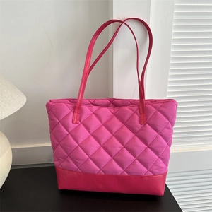 Women Large Capacity Quilted Oxford Cloth Tote Bag Urban Minimalist Large Capacity Shoulder Bag Splicing Design Casual Handbag