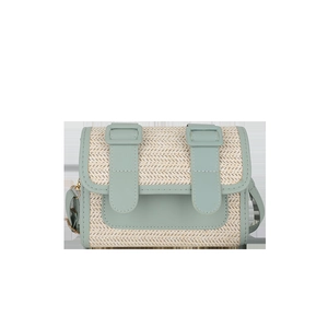 Sac bandoulière minimaliste en paille tressée avec bordure en cuir vert menthe été