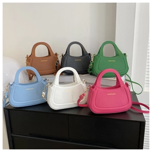 Group display of chic contrast crossbody square bags in six versatile leather colors
