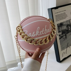Sac à Épaule pour Femmes en Forme de Basket-ball en Cuir PU Chaîne Dorée Sac à Bandoulière Sphérique Tendance de Rue Sac à Main Balle pour Fête Quotidienne