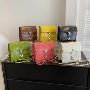 Retro shoulder bags for women in six colors with gold U-shaped buckles and chain straps