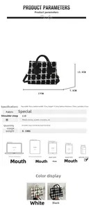 Detailed specs of the plaid crossbody bag showing dimensions 17x13.5cm and lightweight design