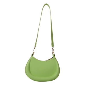 Minimalist light green half-moon crossbody bag with smooth leather and gold hardware