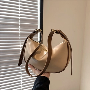 Retro PU Leather Crescent Hobo Bag For Women Casual Solid Contrast Color Underarm Bag Fashion Zipper Shoulder Tote Bag