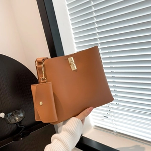 Women Fashion PU Leather Tote Bag With Crossbody Bag And Coin Purse Minimalist Daily Textured Shoulder Bag Commuting Bag