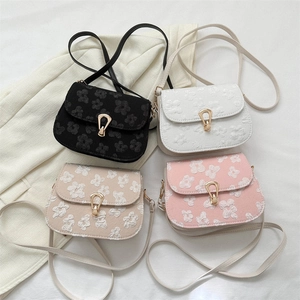 Chic floral embroidered square crossbody bag in black white beige and pink colors
