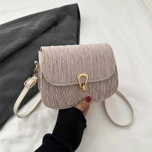 Ruched Pleated PU Leather Small Square Crossbody Shoulder Bag For Women Fashion Solid Color Purse With Metal Lock Closure