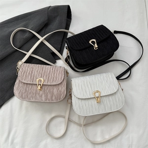 Pleated texture crossbody bags for women with golden horseshoe buckles in three colors