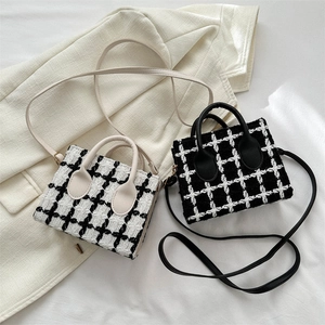 Chic tweed plaid mini handbag with leather handles and crossbody strap set in dual colors