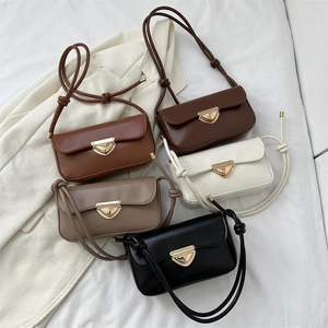 Minimalist square leather crossbody bags with gold triangle buckles in five trendy colors