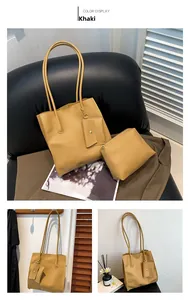 Three-piece khaki tote set featuring a large shoulder bag, cosmetic pouch, and card holder