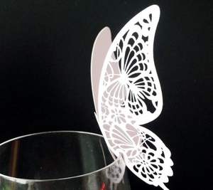 Laser Cut Hollow Butterfly Place Cards Pearlescent Paper Wine Glass Decorations For Wedding Party Birthday Event Home Wall Stickers
