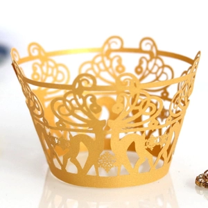 Christmas Reindeer Snowflake Laser Cut Cupcake Wrappers Artificial Pearl Paper Hollow Lace Muffin Cup Liners For Holiday Party Decoration