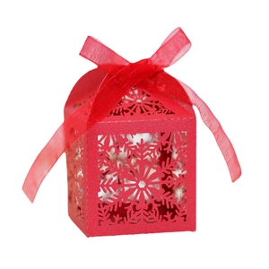 Red laser cut Christmas snowflake gift box with matching ribbon for candy and chocolate