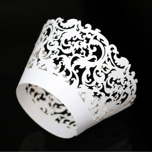 Laser Cut Cupcake Wrappers Hollow Lace Floral Artificial Pearl Paper Cake Border Decorative Cases For Wedding Birthday Party Bakery