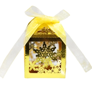 Golden snowflake laser cut candy box with ribbon for wedding and Christmas gift packaging