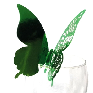 Vibrant green butterfly wine glass charm with 3D lace hollow pattern for wedding decor