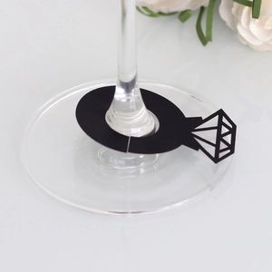 Elegant black diamond ring shape laser cut paper wine glass marker for wedding decor