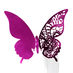3D laser-cut butterfly wall sticker in metallic rose red with hollow lace design