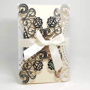 Elegant Laser Cut Wedding Invitation Cards With Ribbon Bow Lace Floral Design Pearlescent Paper For Marriage Engagement Party Ceremony