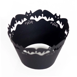 Laser cut black bat hollow cupcake wrapper for Halloween party dessert decoration