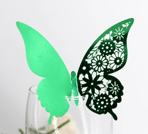 3D hollow butterfly place card for wedding glass decoration in mixed green tones