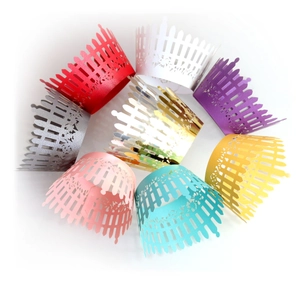 Lace hollow cupcake wrappers in 8 assorted colors for wedding and party decorations