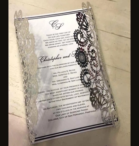 Laser cut hollow wedding invitation with elegant lace butterfly patterns and inner card