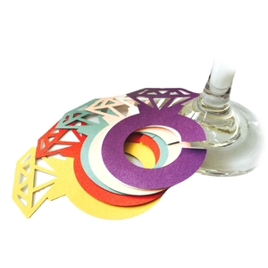 Creative diamond ring shaped paper glass markers in colorful laser cut cardstock for weddings