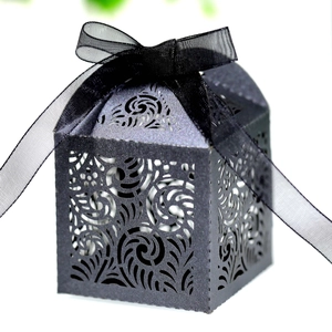 European Laser Cut Hollow Flower Candy Gift Box Artificial Pearl Paper Favor Box With Organza Ribbon For Wedding Party Celebration