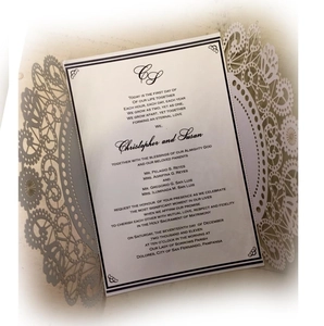 Elegant laser-cut hollow lace wedding invitation set with white insert card and art logo