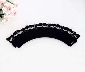 Detailed laser cut black bat hollow cupcake wrapper for Halloween table decoration