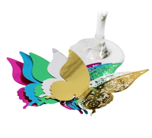 Set of 3D hollow butterfly place cards in gold, pink, and blue for wedding cup decoration